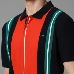 Louis Philippe Sport Men Striped Polo Collar Applique Slim Fit T-shirt image 2