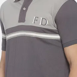 YAK YAK Men Grey Colourblocked Polo Collar Slim Fit T-shirt image 2