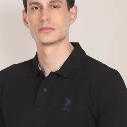 u.s. polo assn. U S Polo Assn Men Solid Polo Collar Pure Cotton Slim Fit T-shirt image 2