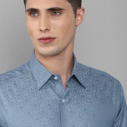 Louis Philippe Men Blue Floral Printed Formal Cotton Shirt image 4