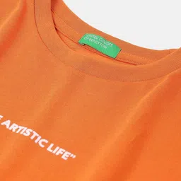 United Colors of Benetton Girls Typography Printed Round Neck Cotton Relaxed Fit T-shirt image 2