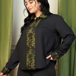 CURVE BY KASSUALLY Plus Size Black Abstract Printed Shirt Collar Casual Shirt image 3