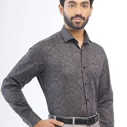 METAL Spread Collar Long Sleeves Slim Fit Floral Printed Cotton Formal Shirt image 2