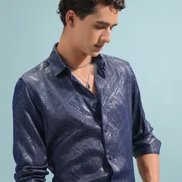 HIGHLANDER Slim Fit Textured Spread Collar Casual Shirt image 3