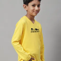 Friskers Boys Yellow Typography Printed V-Neck Raw Edge T-shirt image 4