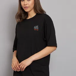 Imsa Moda Typography Printed Drop-Shoulder Sleeves Cotton Oversized T-Shirt image 4