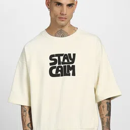 VEIRDO Beige Typography Printed Fleece Pullover Sweatshirt image 4