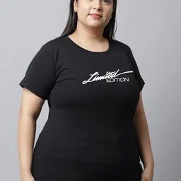 UnaOne Plus Size Typography Printed Pure Cotton T-shirt image 4
