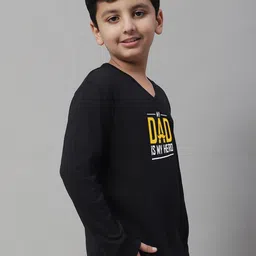 Friskers Boys Black Typography Printed V-Neck Applique T-shirt image 2