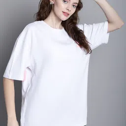 DOOR74 Typography Printed Drop-Shoulder Sleeves Oversize Cotton T-shirt image 5