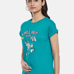 People Women Blue Printed Extended Sleeves T-shirt image 3