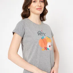 Mast & Harbour Grey Graphic Printed Pure Cotton T-shirt image 4