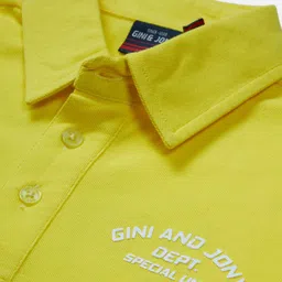 Gini and Jony Boys Yellow Typography Printed Polo Collar Cotton T-shirt image 3