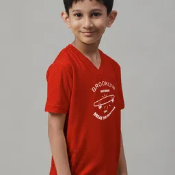 Friskers Boys Typography Printed V-Neck Pure Cotton T-Shirt image 3