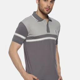 YAK YAK Men Grey Colourblocked Polo Collar Slim Fit T-shirt image 4