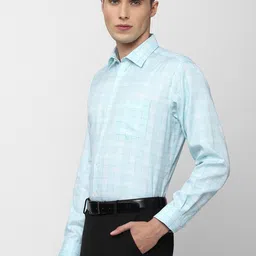 Van Heusen Men Blue Checked Cotton Formal Shirt image 3