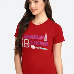 shashvi Women Red Typography Printed T-shirt image 4