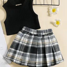 INCLUD Girls Sleeveless Top With Checked Skirt image 2