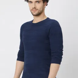 Mufti Slim Fit Self Designed Long Sleeves Flat Knit Pure Cotton T-shirt image 3