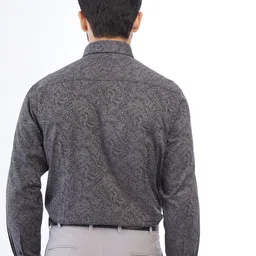 METAL Spread Collar Long Sleeves Slim Fit Floral Printed Cotton Formal Shirt image 5