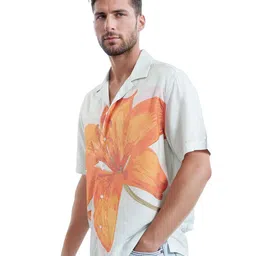 RARE RABBIT Men Comfort Boxy Fit Cuban Collar Floral Printed Cotton Casual Shirt image 5