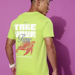 VEIRDO Men Lime Green Typography Printed Cotton T-Shirt image 4