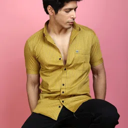 INDIAN THREADS India Slim Fit Striped Spread Collar Cotton Casual Shirt image 4