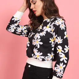 TANDUL Floral Printed Round Neck Pullover Crop Sweatshirt image 4