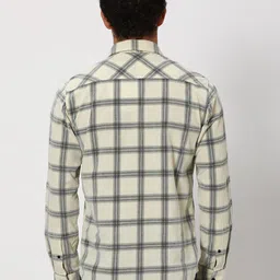 Mufti Windowpane Checks Corduroy Slim Fit Cotton Casual Shirt image 5
