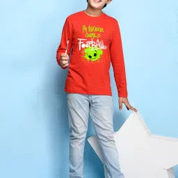NUSYL Boys Red & Green Printed Cotton T-shirt image 3