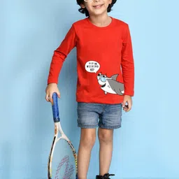 NUSYL Boys Red & White Printed Cotton T-shirt image 3