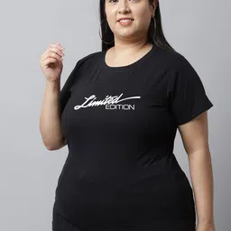 UnaOne Plus Size Typography Printed Pure Cotton T-shirt image 2