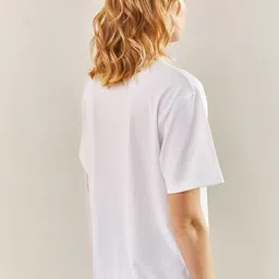 BIANCO LUCCI Printed Round Neck Drop-Shoulder Sleeves Regular-Fit T-shirt image 4