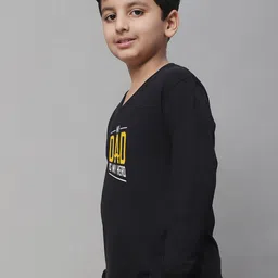 Friskers Boys Black Typography Printed V-Neck Applique T-shirt image 5