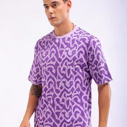 The Indian Garage Co Men Abstract Printed Drop Shoulder Sleeves Oversized T-shirt image 5
