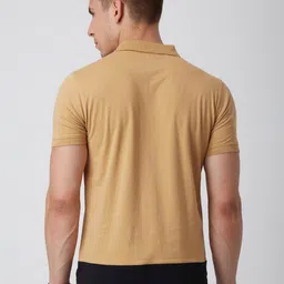 YAK YAK Men Beige Black Typography Printed Polo Collar Slim Fit Pure Cotton T-shirt image 3