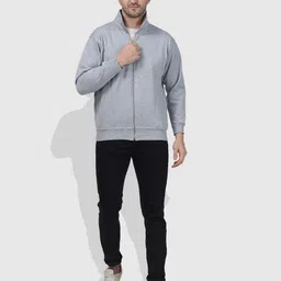 Greylongg Men Mock Collar Front-Open Sweatshirt image 3