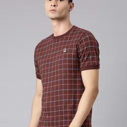 FILA Men Brown Checked Organic Cotton T-shirt image 4