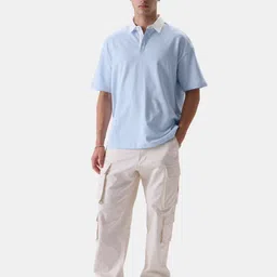 The Souled Store Blue Polo Collar Drop Shoulder Sleeves Pure Cotton T-shirt image 5