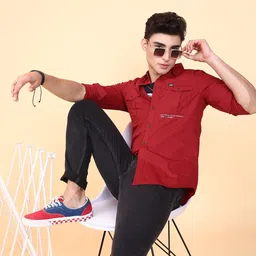 The Indian Garage Co Men Red Slim Fit Solid Casual Shirt-picture-31