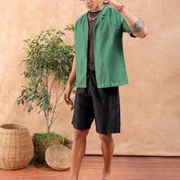 The Indian Garage Co Self Design Cuban Collar Oversized Casual Shirt image 5