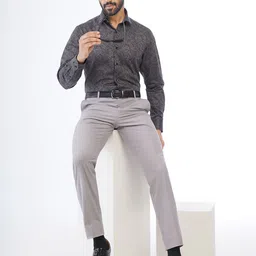 METAL Spread Collar Long Sleeves Slim Fit Floral Printed Cotton Formal Shirt image 4