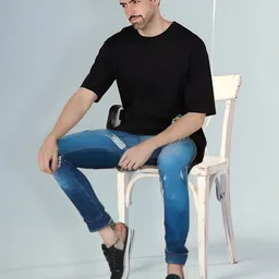 Elibolz Graphic Printed Round Neck Drop Shoulder Sleeves Oversized Cotton T-shirt image 5