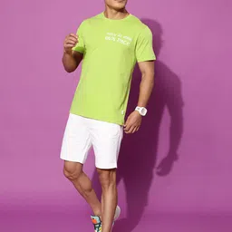 VEIRDO Men Lime Green Typography Printed Cotton T-Shirt image 5