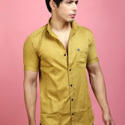 INDIAN THREADS India Slim Fit Striped Spread Collar Cotton Casual Shirt image 3