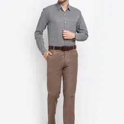 JAINISH Men Black Smart Micro Checks Opaque Striped Formal Shirt image 5