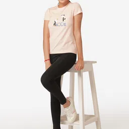 Mode by Red Tape Girls Peach-Coloured Printed Round Neck T-shirt image 5