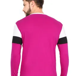 Fleximaa Men White & Magenta Colourblocked Cotton T-shirt image 5