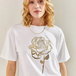 BIANCO LUCCI Printed Round Neck Drop-Shoulder Sleeves Regular-Fit T-shirt image 5