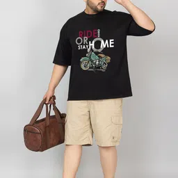 CHKOKKO Biker Printed Drop-Shoulder Sleeves Oversized Cotton Casual T-shirt image 5